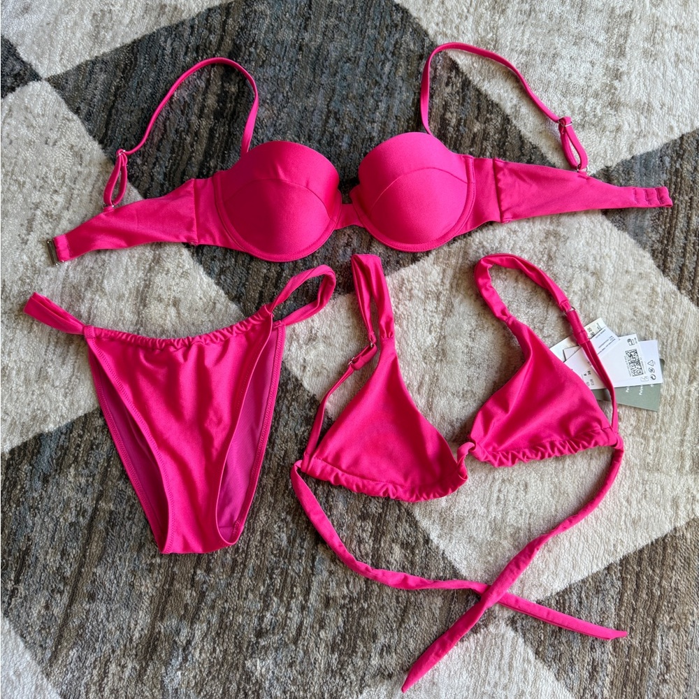 h&m pink matching bikini set - 2 bikini tops & 1 bottom